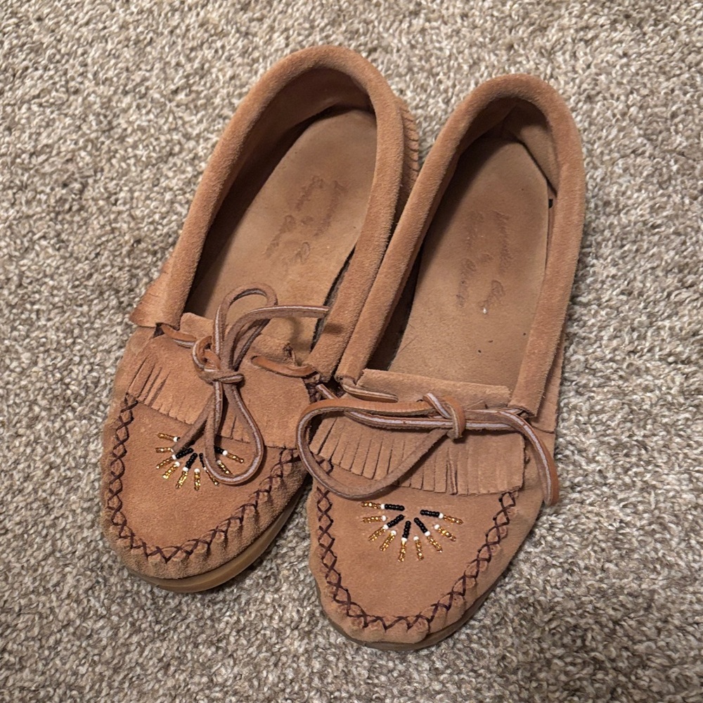 Tan Moccasins with Embroidered Detail